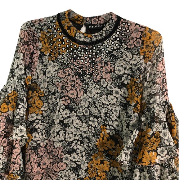 NWT-Ranna Gill Floral Mirror Flutter Sleeve Dress-Sz S - Picture 11 of 15